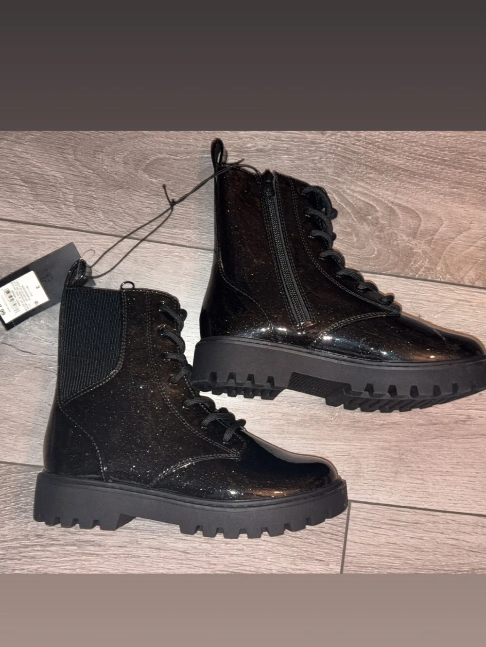 Art Class Girls Size 3 Black Glitter Lace Up Combat Boots New W Tags Rochelle